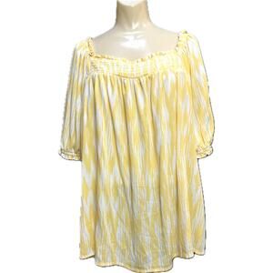 TORRID Gauzy Yellow Striped Smocked  Peasant Blouse   2X